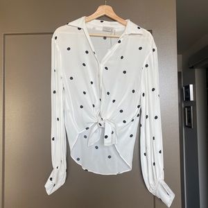 NWT White Polka Dot Button Up Blouse with Balloon Sleeves